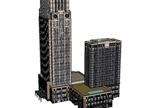 新古典高层办公大楼建筑设计SU(草图大师)模型
