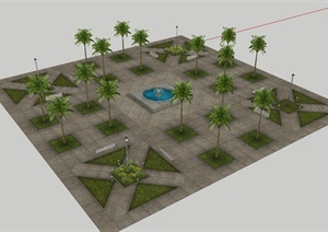 现代风格小型广场景观设计SU(草图大师)模型