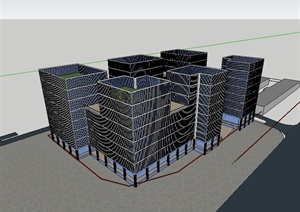 某现代风格独特办公楼群组合设计SU(草图大师)模型