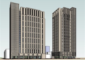 两栋现代高层独栋办公楼建筑设计SU(草图大师)模型
