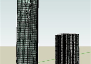 现代高层+超高层商务大厦建筑设计SU(草图大师)模型
