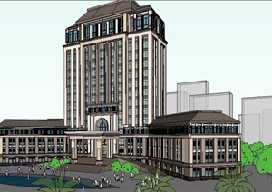 欧式风格高层酒店及办公楼建筑设计SU(草图大师)模型