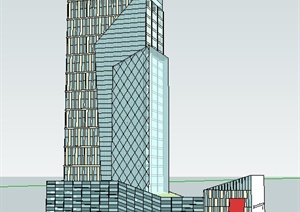 简约高层金融中心办公大厦建筑设计SU(草图大师)模型