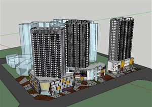 现代风格居住区商住楼设计SU(草图大师)模型