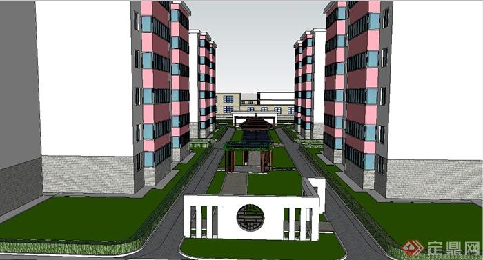 某现代风格居住区楼间景观设计SU模型(1)