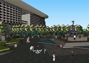 某欧式风格酒店广场景观设计SU(草图大师)模型