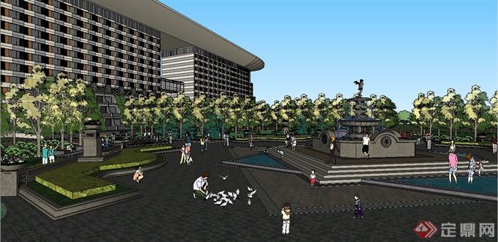 某欧式风格酒店广场景观设计SU模型(1)
