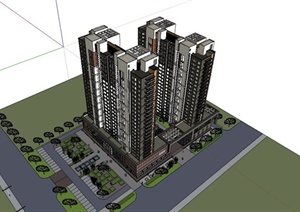 某精致现代风格高层商业住宅建筑设计SU(草图大师)模型