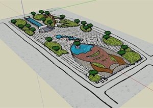 现代风格简单的广场景观设计SU(草图大师)模型