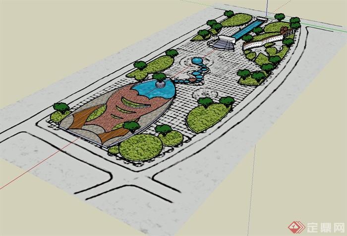 现代风格简单的广场景观设计su模型(2)