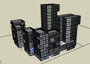 某现代风格办公专区建筑楼设计SU(草图大师)模型