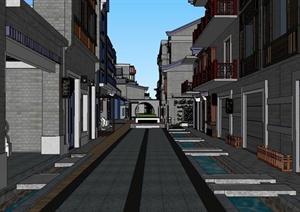 现代中式商业街景改造设计SU(草图大师)模型
