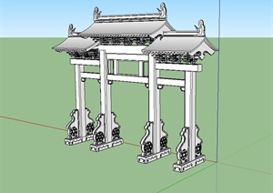 某公园古典中式风格牌坊门设计SU(草图大师)模型