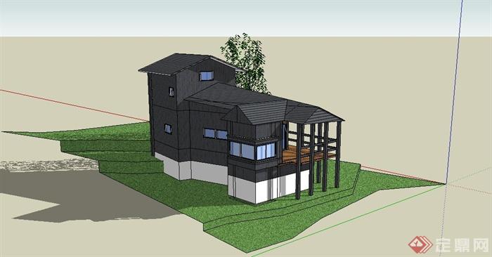 某精致小巧日式风格别墅建筑设计SU模型(2)