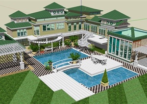 某精致东南亚风格别墅住宅建筑设计SU(草图大师)模型