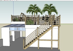 某东南亚风格别墅木质屋顶木质楼梯设计SU(草图大师)模型
