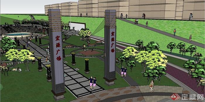 某现代中式风格广场景观规划设计SU模型(4)