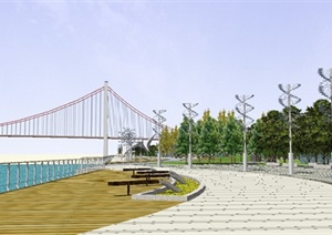 某精致现代风格滨水广场景观规划设计SU(草图大师)模型