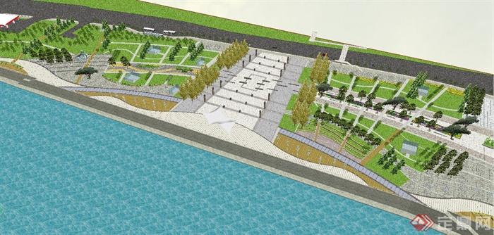 某精致现代风格滨水广场景观规划设计SU模型(3)