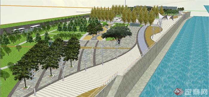 某精致现代风格滨水广场景观规划设计SU模型(4)