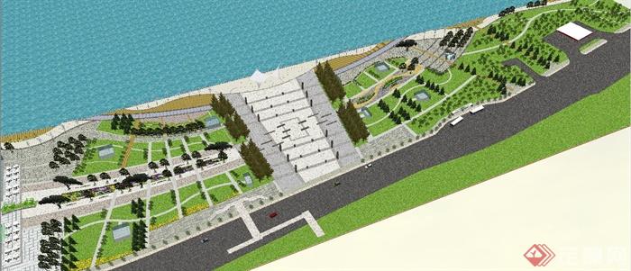 某精致现代风格滨水广场景观规划设计SU模型(5)