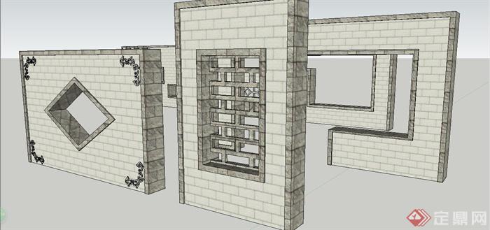 现代中式风格景墙设计合集SU模型(3)