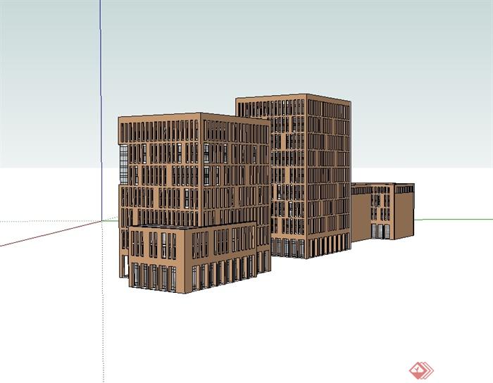 现代风格总部办公楼建筑设计su模型(2)