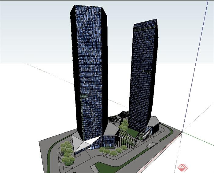 现代风格高层办公大厦建筑su模型(2)