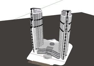 现代风高层双塔办公楼及商场综合体建筑楼设计SU(草图大师)模型