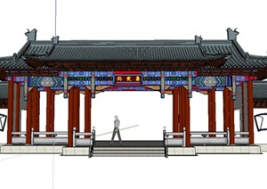 某古典中式风格旅游区景观大门设计SU(草图大师)模型