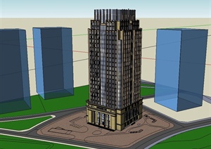 某现代风格总部办公大厦楼设计SU(草图大师)模型