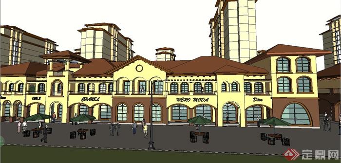 精致托斯卡纳风格商业步行街建筑设计SU模型(5)