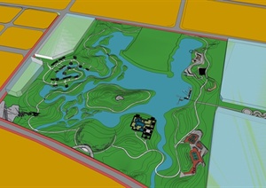 某现代中式风格河道公园景观规划设计SU(草图大师)模型