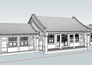 中式四合院正房建筑设计SU(草图大师)模型