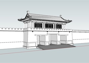 古典中式风格城门楼设计SU(草图大师)模型