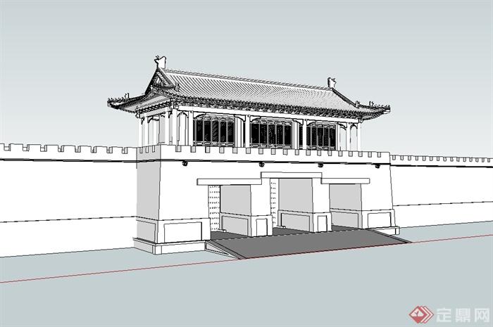 古典中式风格城门楼设计su模型(1)