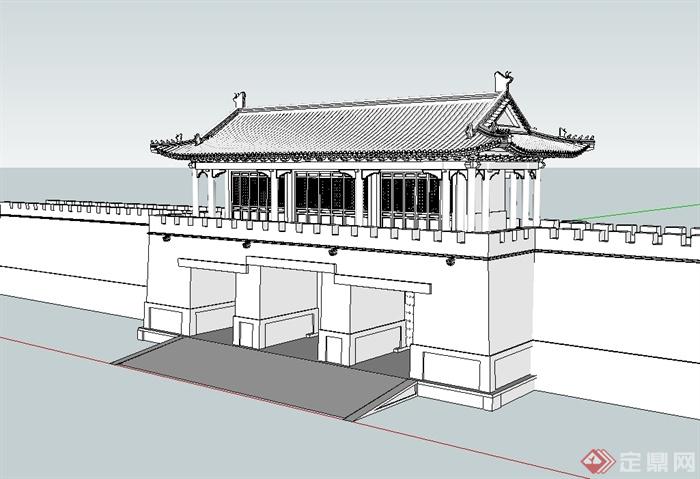 古典中式风格城门楼设计su模型(2)