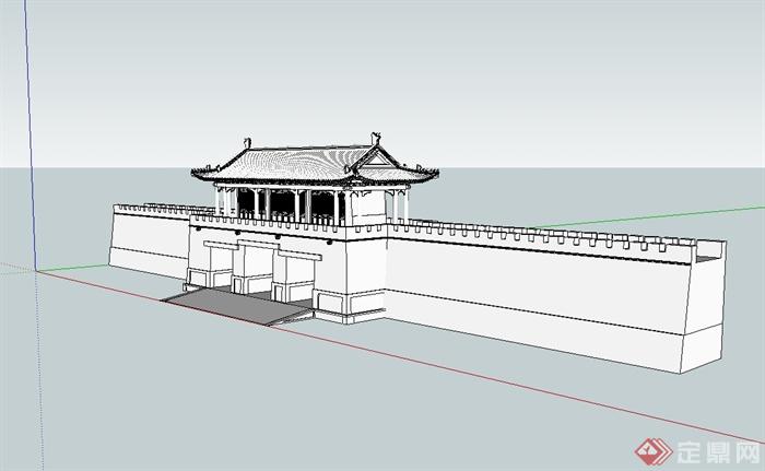 古典中式风格城门楼设计su模型(3)