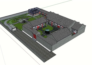 某古典中式风格四合院住宅及庭院设计SU(草图大师)模型