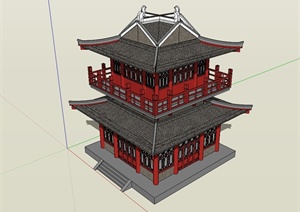 某古典中式风格唐代阁楼建筑设计SU(草图大师)模型