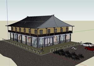 某现代中式风格两层农村商店建筑设计SU(草图大师)模型