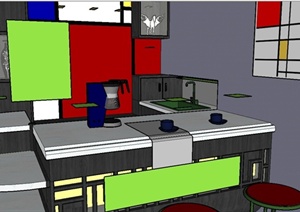 某简约现代风格咖啡厅室内装饰设计SU(草图大师)模型