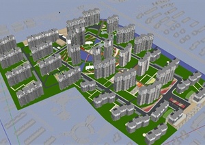 某现代风格住宅小区建筑设计SU(草图大师)贴图模型