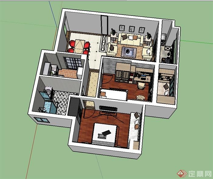 现代风格完整室内住宅空间设计su模型(3)