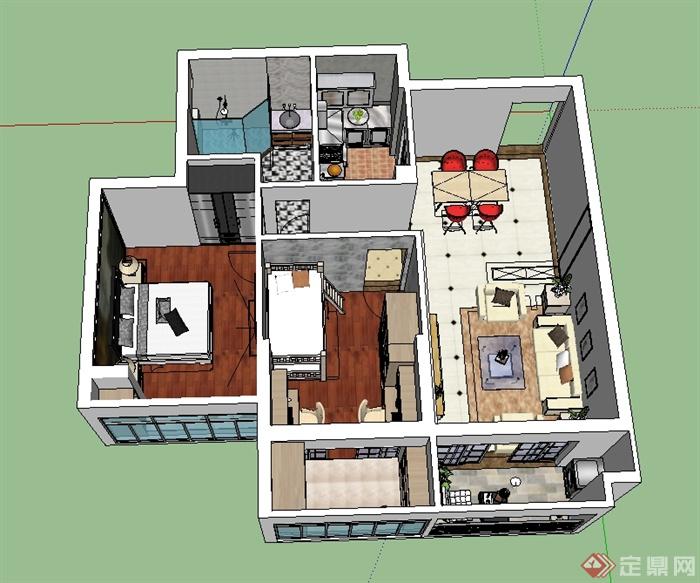 现代风格完整室内住宅空间设计su模型(4)