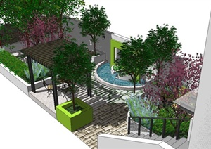 某现代风格办公楼庭院局部景观规划设计SU(草图大师)模型