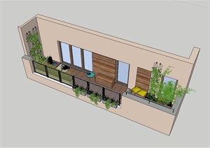 某现代风格住宅露台阳台设计SU(草图大师)模型