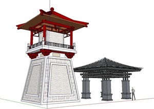 某现代中式风格旅游区亭子设计SU(草图大师)模型