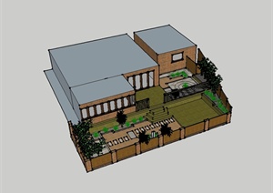 现代风格住宅庭院设计SU(草图大师)模型