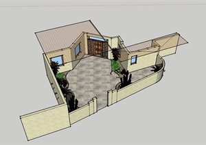 现代中式风格住宅入口庭院设计SU(草图大师)模型